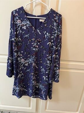 LOFT Purple Floral V-Neck Dress
